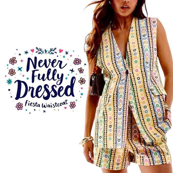 Never Fully Dressed Fiesta longline waistcoat blazer vest multicolor geo stripe - Picture 1 of 13